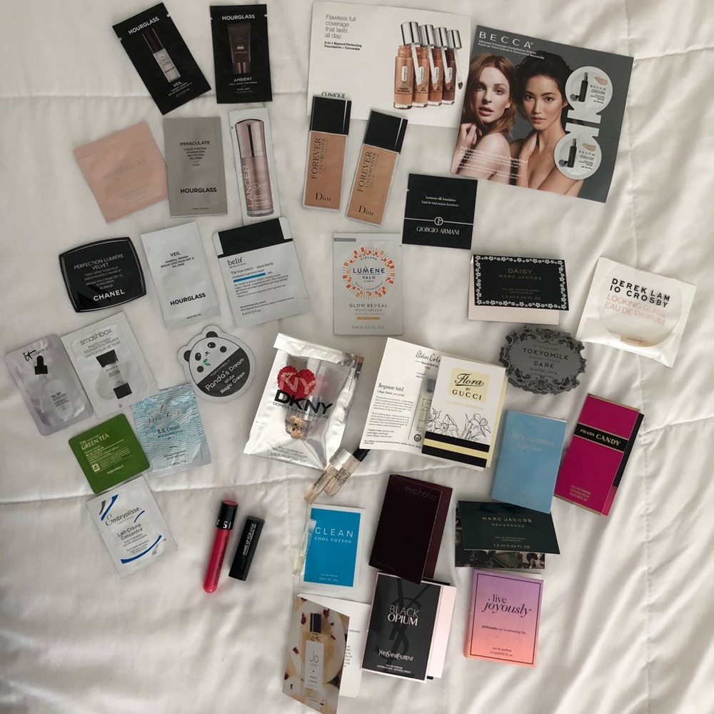 Lot of 38 Fragrance Skin and Makeup Samples